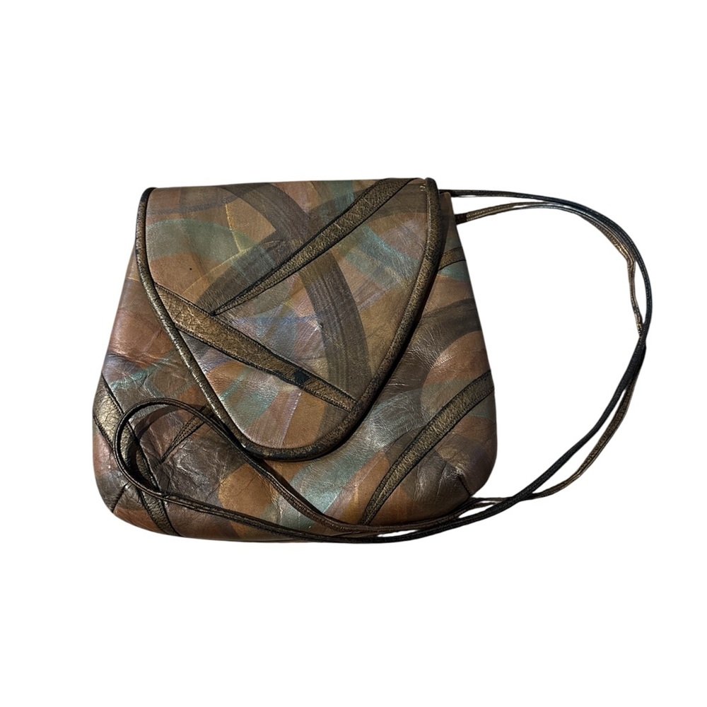 VTG Pat Smiley Collection Hand Painted Metallic Leather Crossbody Bag